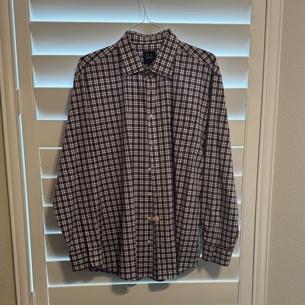 Jos. A. Bank Burgandy and White Checkered Shirt